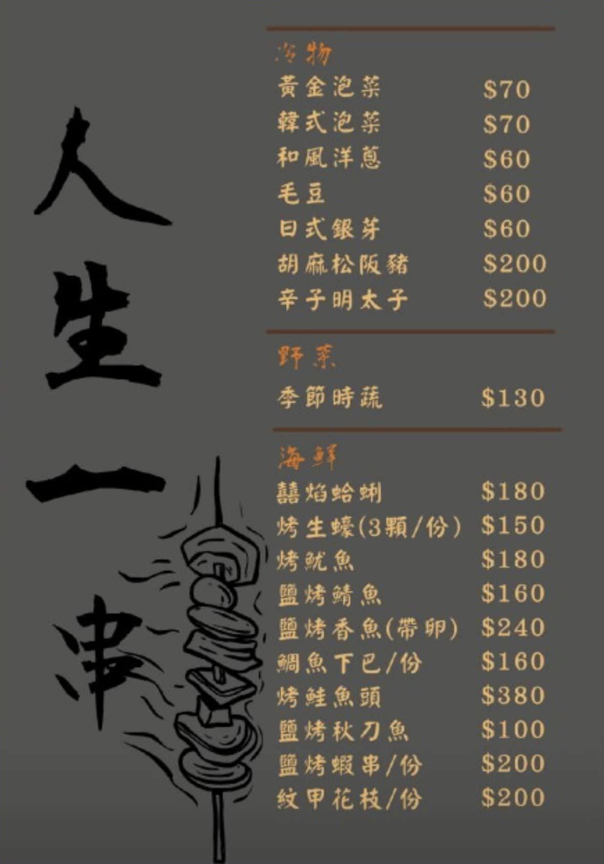 囍焰炭火串焼き。台中南屯串燒宵夜新開幕!龍眼炭燒烤當日食材、3種獨門撒料,紋甲花枝推薦必點 - 第36張圖